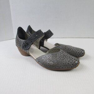 Rieker Shoes Womens 9 EU 40 Mirjam Gray Leather Mary Jane Closed Toe Block Heel